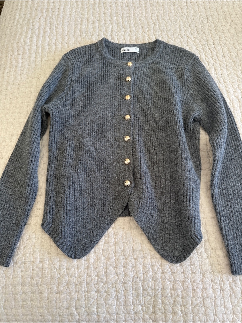Elodie Gray Ribbed Button-Front Cardigan